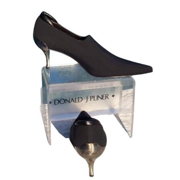 Donald Pliner Black Elastic SuedeLeather Shoe Pump Metal Heel Bootie NWT $345